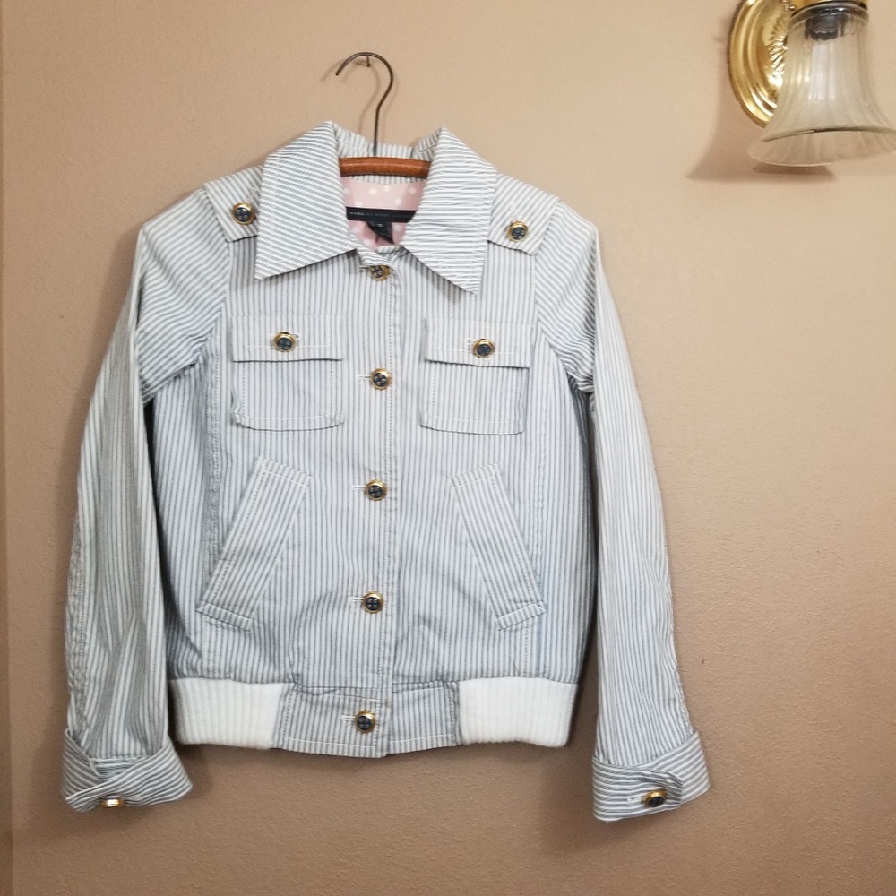 Marc Jacobs || blue pin stripe bomber jacket